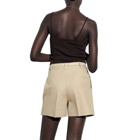 Sonicelife Women's Side Pockets Shorts with Pleated Waistband Design for Slimming, High Waisted, Casual and Versatile Look, New
