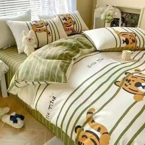 Sonicelife Black And White Panda Bedding Set Cute Cartooon Animals Soft Duvet Cover Solid Flat Sheet For Kids Girls Double Queen Full Size
