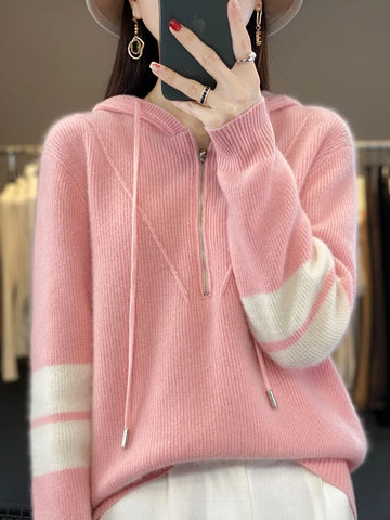 christmas outfit Sonicelife Autumn Winter Women Hoodie Collar Sweater Merino Wool Half Zipper Casual Thick Pullover Cashmere Knitted Coat Fashion Tops