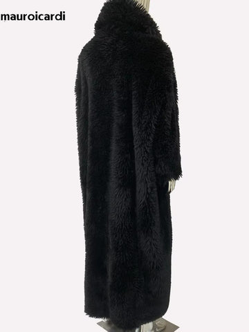 christmas outfit Sonicelife Winter Oversized Thick Warm Soft Black Shaggy Maxi Faux Fur Coat Women Loose Casual Floor Length Furry Overcoat 2025