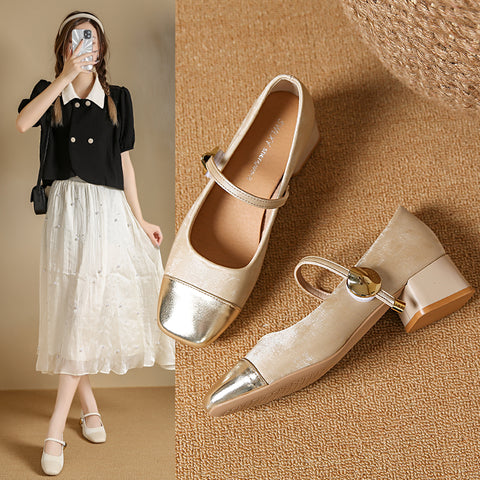 Sonicelife New Woman Sweet Square Toe Low Heels Lolita Shoes Female Cute classical Ballet Flats Lady Leather Buckle Stap Mary Janes Shoes