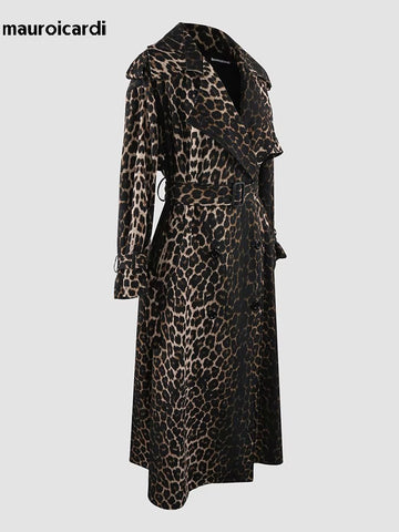 christmas outfit Sonicelife Spring Extra Long Oversized Flowy Thin Soft Colorful Leopard Print Trench Coat for Women Luxury Designer Clothes