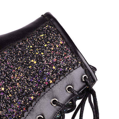 thanksgiving outfit Sonicelife Fashion Women Ankle Boots Round Toe Block High Heels 9cm Platform 2cm Glitter 46 47 48 Party Booties