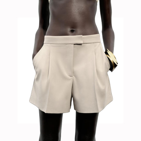 Sonicelife Women's Pleated High Waisted Shorts Minimalist Design Casual and Versatile Slimming Look New Short Pants