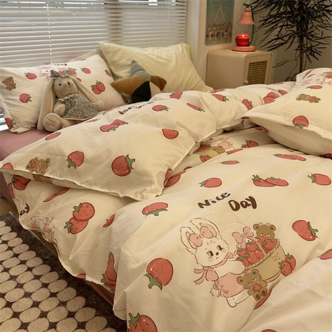 Sonicelife Pastoral Floral Rose Bedding Sets Flat Bed Sheet Duvet Cover Single Double Full Queen King Bedclothes Ins Pure Bedroom Linen