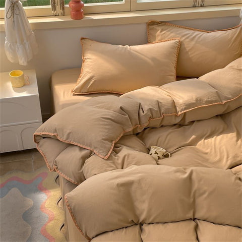 Sonicelife Ins Style Coffee Color Bedding Sheet Nordic Duvet Cover Set Home Luxury Bedding Set Bed Sheets Comfortable Bedspread
