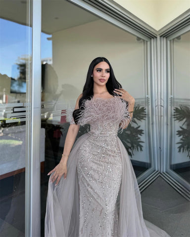 Sonicelife Customized Lace Off the Shoulder robes de soirée A-Line Floor-Length Evening Dresses Foramal Evening Draped Wedding Dress-(PRE-ORDER)