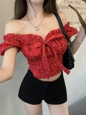 Sonicelife Summer Sweet Kawaii Print Outwear Blouse Woman Basic Casual Korean Fashion T-shirt Aesthetics Hot Girls Y2k Crop Tops Female