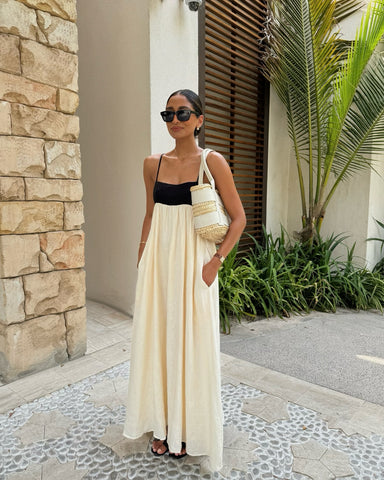 Sonicelife Fashion Loose Patchwork Spaghetti Strap Long Dress Elegant Pleated Off-the-shoulder Backless Gown New Lady Holiday Beach Robes