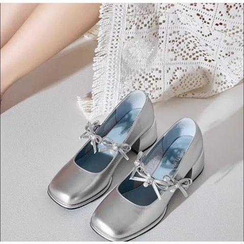 Sonicelife 2025  Shoes Woman Flats Elegant Bow-Knot Shallow Mouth Pearl Decorateion Dress On Heels Butterfly Beading Butterfly-knot  Janes