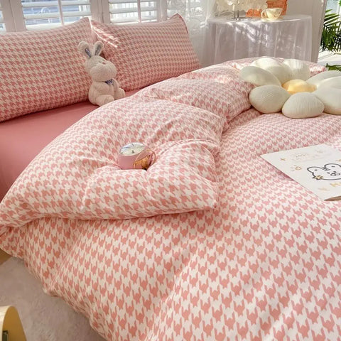 Sonicelife Kawaii Bedding Set Kids Adult Flat Sheet Duvet Cover Pillowcase Single Double Full Size Bed Linen Floral Cherry Home Textile