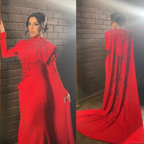 Sonicelife Customized Jiayigong  Jersey Beading Draped Clubbing A-line High Collar Bespoke Occasion Gown Long Dresses Saudi Arabia Classic (PRE-ORDER)