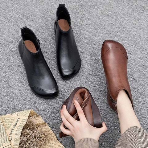 Sonicelife New Fashion Women Ankle Boots Retro Casual Soft Bottom Lightweight Women Casual Boots Leather Fashion Trend Women's Boots