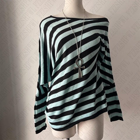 Sonicelife Y2K streetwear fashion Harajuku Women autumn and winter long sleeve 2000s casual vintage striped sexy Punk hip hop tops emo girl