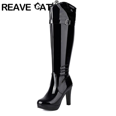 thanksgiving outfit Sonicelife Fashion Female Knee High Boots Round Toe Ultrahigh Heels 10cm Platform 2cm Size 41 42 43 Sexy Bota