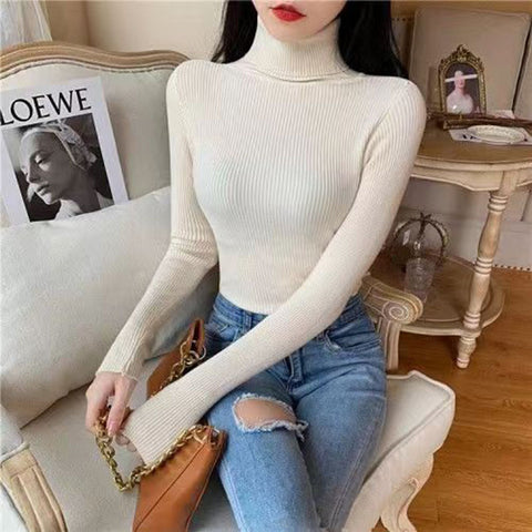 Sonicelife Simple Turtleneck Sweater Women Winter Basic Elastic Slim Knit Jumper Ladies Fall Long Sleeve Female Pullover Top New