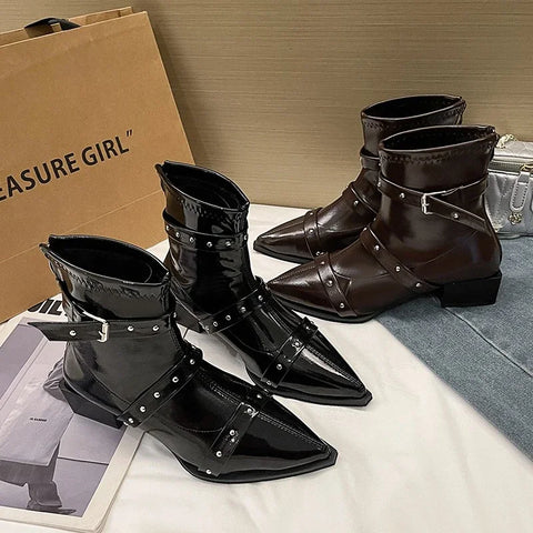 Sonicelife Mid-Calf Boots Women's Rubber Shoes Rain Rivets Winter Footwear Zipper Boots4 Crossdresser Low Rock Riding 2025