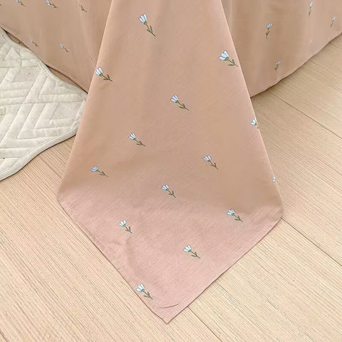 Sonicelife Romantic Rose Pink Floral Bedding Set Double Size Flat Sheet Duvet Cover and Pillowcase For Girls Soft Bed Linen Home Textile
