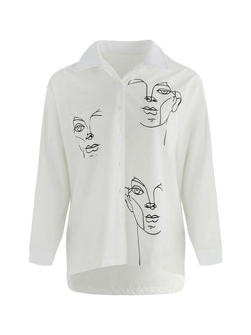 Sonicelife Abstract Face Print Long Sleeve Blouse