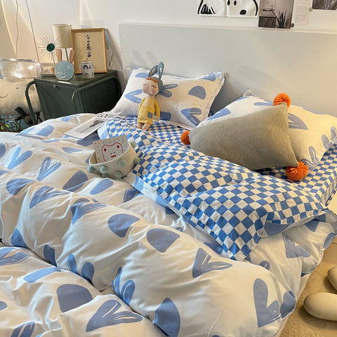 Sonicelife Ins Diamond Lattice Bedding Set Fashion Design Quilt Cover Solid Flat Sheet Queen Double Full Size With Pillowcases Home Textile