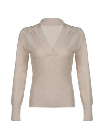 Back To School Sonicelife Solid V Neck Ruched Sweater