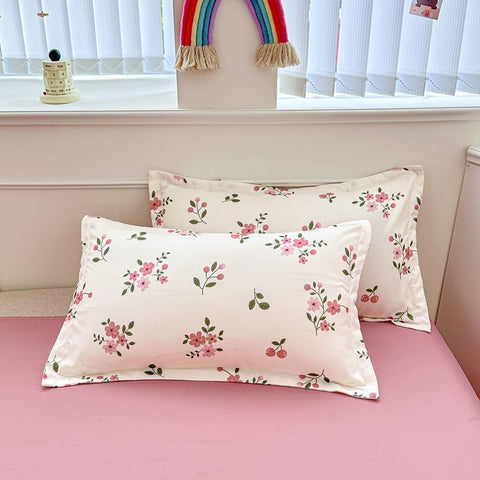 Sonicelife White Pink Bedding Set Ins Floral Twin Queen Size Duvet Cover Flat Sheet Pillowcase No Filler Girl Boy Home Dormitory Bed Linens