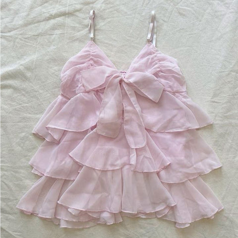 Sonicelife Y2k Summer New Solid Sling Tops Kawaii Lace Bow Inside A Sling Vest 90s Aesthetics Crop Top Women Pink Tank Top Fashion Punk Top