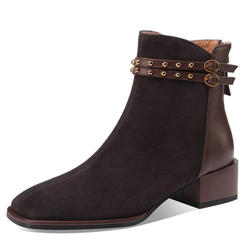 Sonicelife Square Toe Mid Heel Modern Boots Square Heel Ankle 2025  Fashion Women's Shoes Zip Belt Buckle Novelty Women's Boots