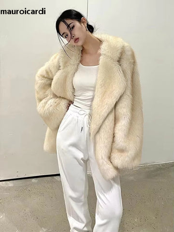 christmas outfit Sonicelife Spring Winter Loose Casual Thick Warm Soft Hairy Shaggy Faux Fur Coat Women Luxury Fluffy Jacket Furry Cardigan 2025