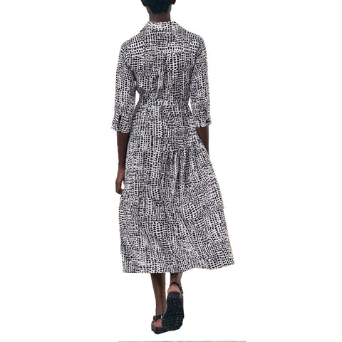 Sonicelife Women's Printed Shirt Style Long Dress, Fashionable and Casual, Versatile, 7, 4 Sleeves, Elegant, New