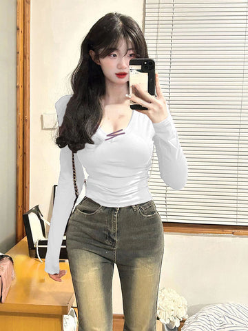 Sonicelife 2025 Spring Elegant French Blouse Office Lady Casual Outwear Shirt Women Evening Party Y2k Crop Top Korean Reviews Clothes