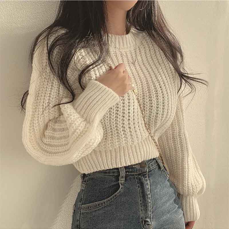 Black Friday Sonicelife Zoki Autumn Knit Short Sweaters Fashion Sexy Hollow Out Long Sleeve O Neck Solid Pullover Loose Korean All Match Crop Jumper New