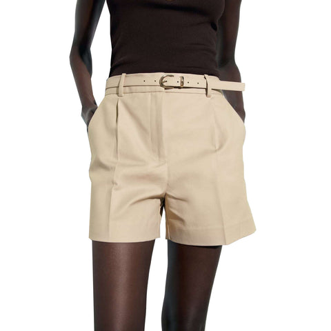 Sonicelife Women's Side Pockets Shorts with Pleated Waistband Design for Slimming, High Waisted, Casual and Versatile Look, New