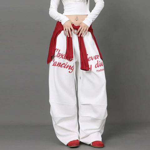 Sonicelife Vintage Letter Print Sweatpants Women American Streetwear Loose Trousers Y2K Hip Hop Drawstring Casual Wide Leg Pants