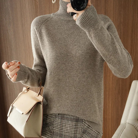 christmas outfit Sonicelife Autumn and Winter New Women's High-neck Cashmere Wool Sweater Loose Knit Pullover Women's Casual Warm Base Pullover Sweater