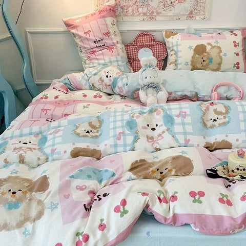 Sonicelife Kawaii Bedding Set for Kids Ins Twin Queen Size Duvet Cover Flat Sheet Pillowcase No Filler Girls Boys Home Totel Bed Linens