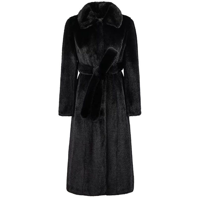 christmas outfit Sonicelife Autumn Winter Long Black Fitted Thick Warm Soft Faux Mink Fur Coat Women Turn-down Collar Fluffy Furry Overcoat 2025