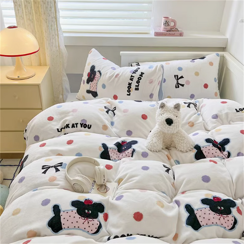 Sonicelife Ins Milk Velvet Bedding Four-Piece Set Thick Double-Sided Flannel Quilt Cover Plus Velvet Sheets Winter Bedding Three-Piece Set