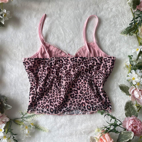 Sonicelife Leopard Print Suspender Emo Girl Sexy Commut Y2K Crop Top American Retro Streetwear Harajuku Aesthetic Hip Hop Chic Women's Tops