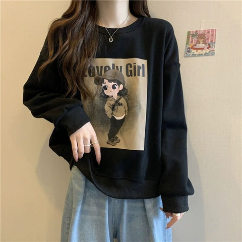 christmas outfit Sonicelife Early autumn and winter sweatshirt women's trendy winter plus velvet thickened student oversize loose drape feeling lazy style