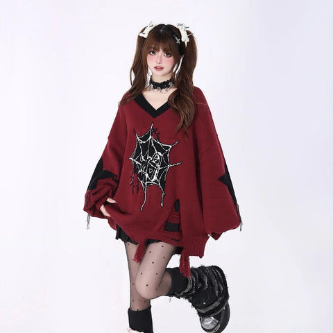 Sonicelife Autumn Y2k Gothic Sweater Women Harajuku Vintage Punk Long Sleeve Knitted Pullover Grunge Fashion Streetwear Oversize Sweaters