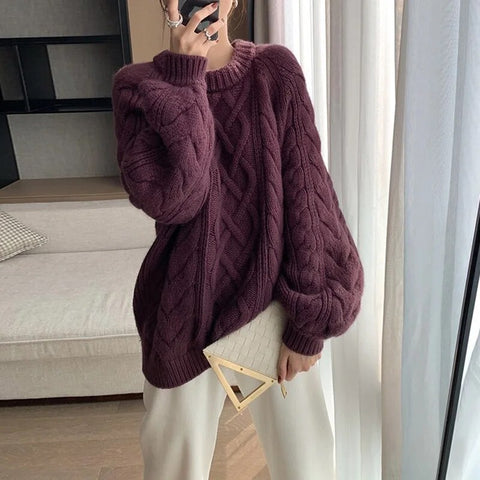 Black Friday Sonicelife Casual Knitted Thick Solid Sweaters Women Loose Warm O-neck Long Sleeve Pullover Sweaters Female Autumn Chic Daily Knitwear