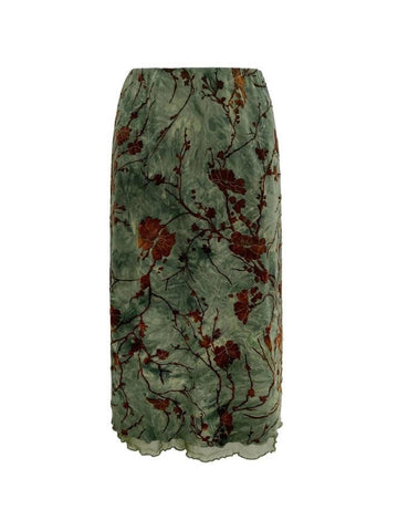 Sonicelife-Mesh Lining Vintage Floral Midi Skirt