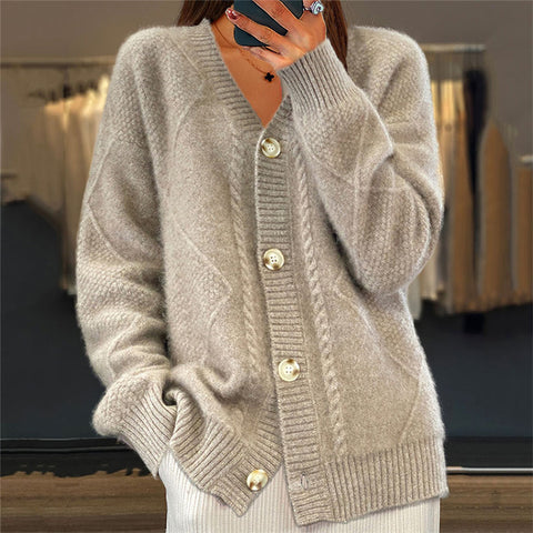 Black Friday Sonicelife Casual Knitted Solid V-neck Cardigan Women Loose Solid Single-Breasted Pullover Sweaters Female Autumn Chic Street Daily Outwear