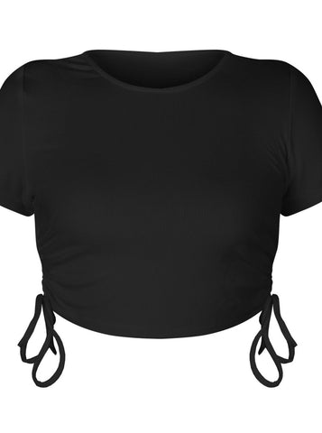 Sonicelife-Stylish Drawstring Short-Sleeve Crop Top