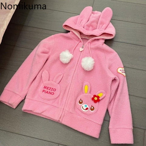 Sonicelife Anime Hoodie 2025 Women Clothing Cute Lamb Wool Thicked Jacket Ropa Mujer Japanese Y2k Tops Hooded Casual Fashion Sweatshirts