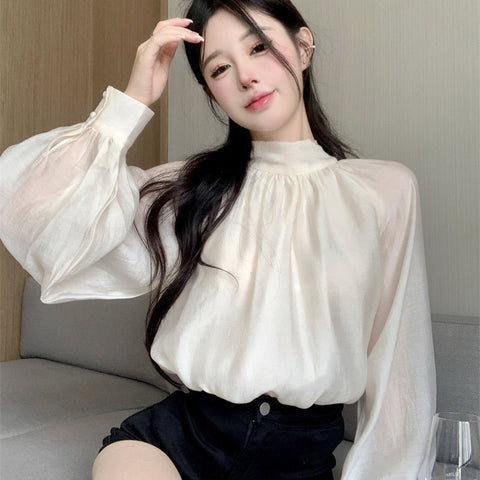 Sonicelife Vintage French Women Shirts Elegant Bow Tie Long Sleeve Blouse Office Ladies New Fashion Chic Solid Female Tops Spring Autumn
