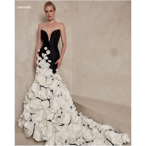 Sonicelife Customized 3D Flowers Mermaid V Neck robes de soirée Strapless Backless After Party Floor-Length Sleeveless Prom Dress-(PRE-ORDER)