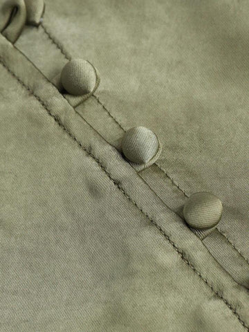 Sonicelife-Asymmetric Hem Slit Button Deco Skirt