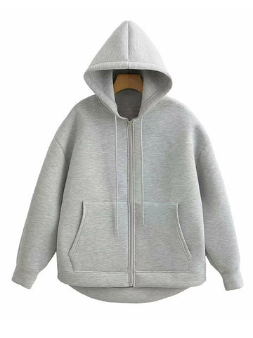 Black Friday Sonicelife Casual Solid Zipper Hoodies Women Loose Drawstring Pockets Thick Sweatshirt Jackets Female Autumn Fashion Simple Outwear